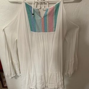 Flowy white dress with cutout shoulders